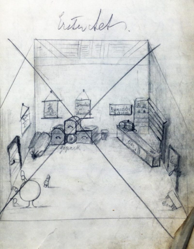 Stage drawing for Wilhelm Müller’s Im gelobten Land Amerika