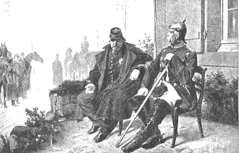 Illustration: Bismarck und Napoleon nach der Schlacht bei Sedanvor dem Weberhäuschen Bei Donchery