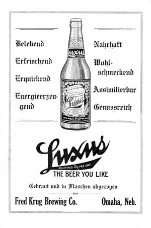 Advertisement for beer from back cover of "Der Deutsche in Nebraska"