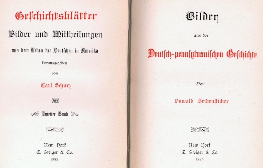 Title page for Seidensticker's Bilder aus der Deutsch-pennsylvanischen Geschichte, 1885.