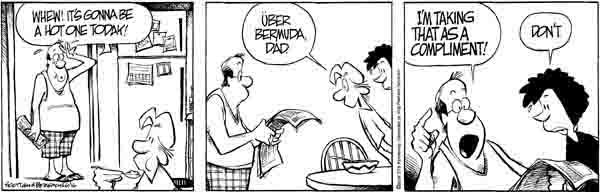 Zits cartoon which includes the phrase, "Über Bermuda, Dad."