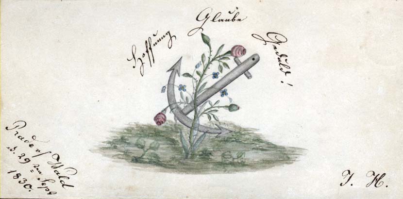 Illustration of an anchor from a German-American autograph book