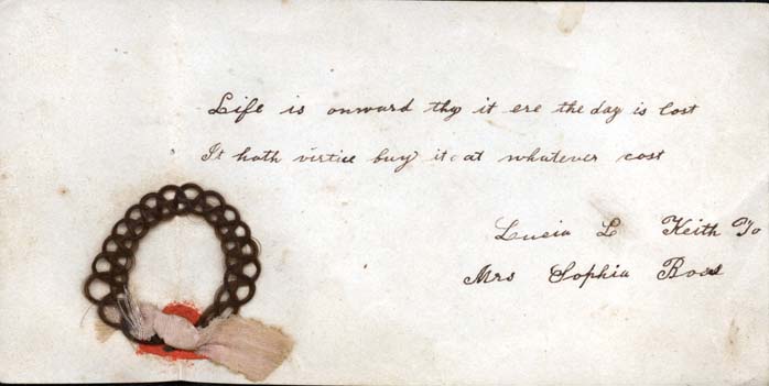 Page from a German-American autograph book, with ring made of human hair
