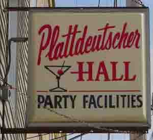 Sign for Plattdeutscher Hall in Watertown, Wisconsin