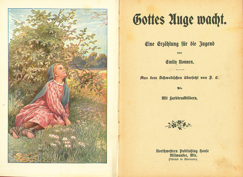 Title page and illustration from Gottes Auge wacht