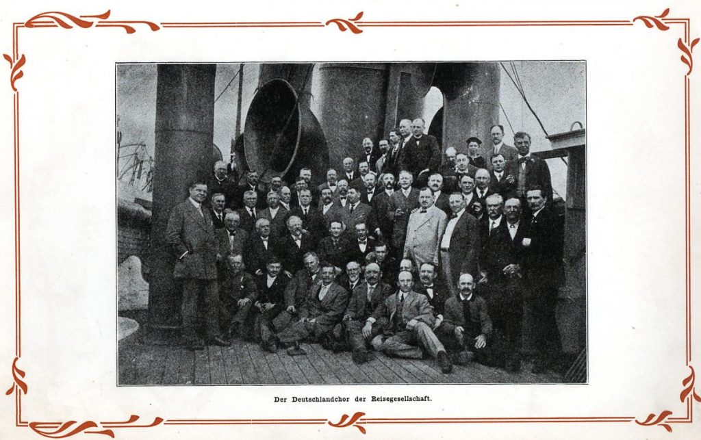 A group photo of the choir aboard ship