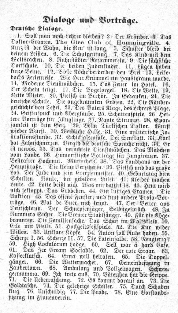 A listing of 78 Deutsche Dialoge, German-language titles published by the Antigo (Wis.) Publishing Co.