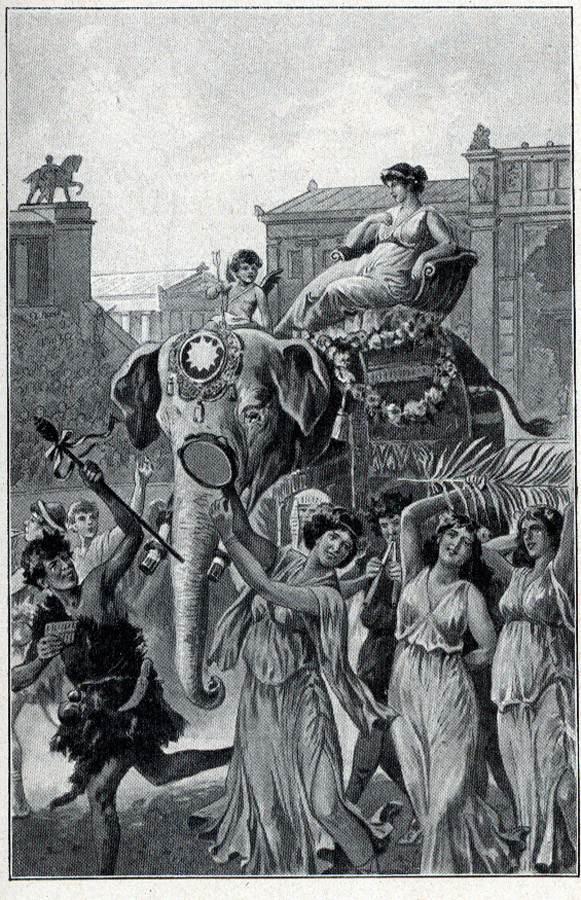 Hypatia riding an elephant