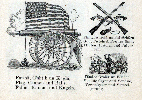 Illustration of a cannon and American flag