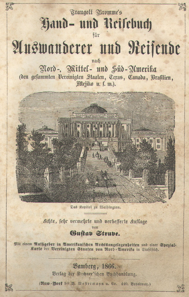 Title page for Traugott Bromme's Hand- und Reisebuch