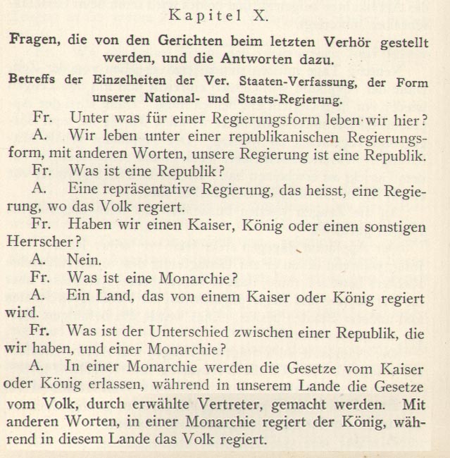 Questions, in German, from How to Become a Citizen of the United States of America.