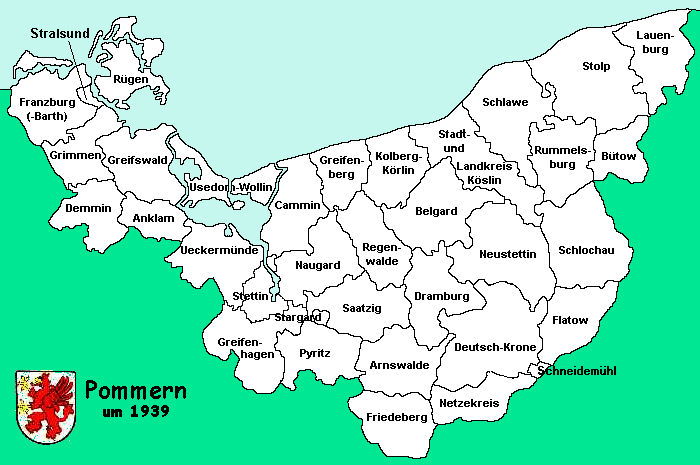 Map showing Pomerania in 1939