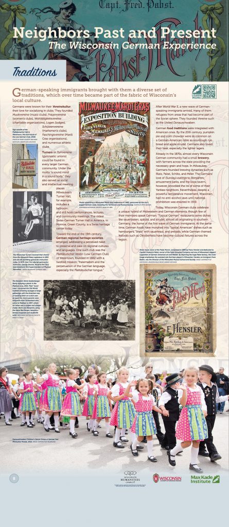 This image displays Panel 8: Traditions of the Max Kade Institute's Neighbors Past and Present: The Wisconsin German Experience.