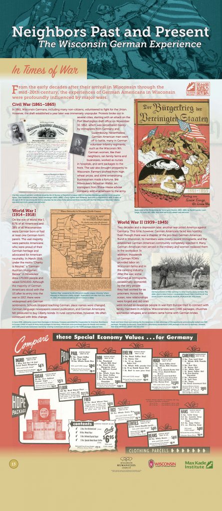 In Times of War panel poster, part of the Neighbors Past and Present Exhibit