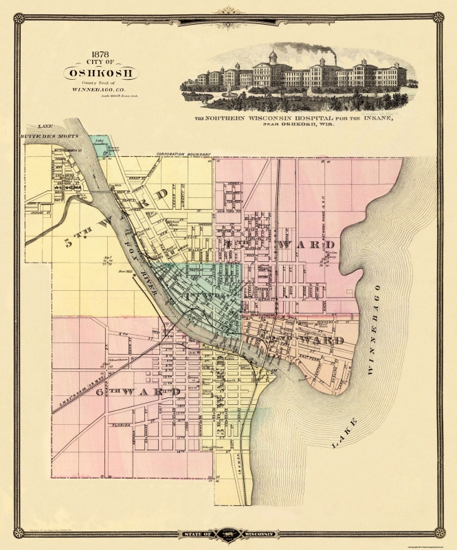 Oshkosh City Map, 1878