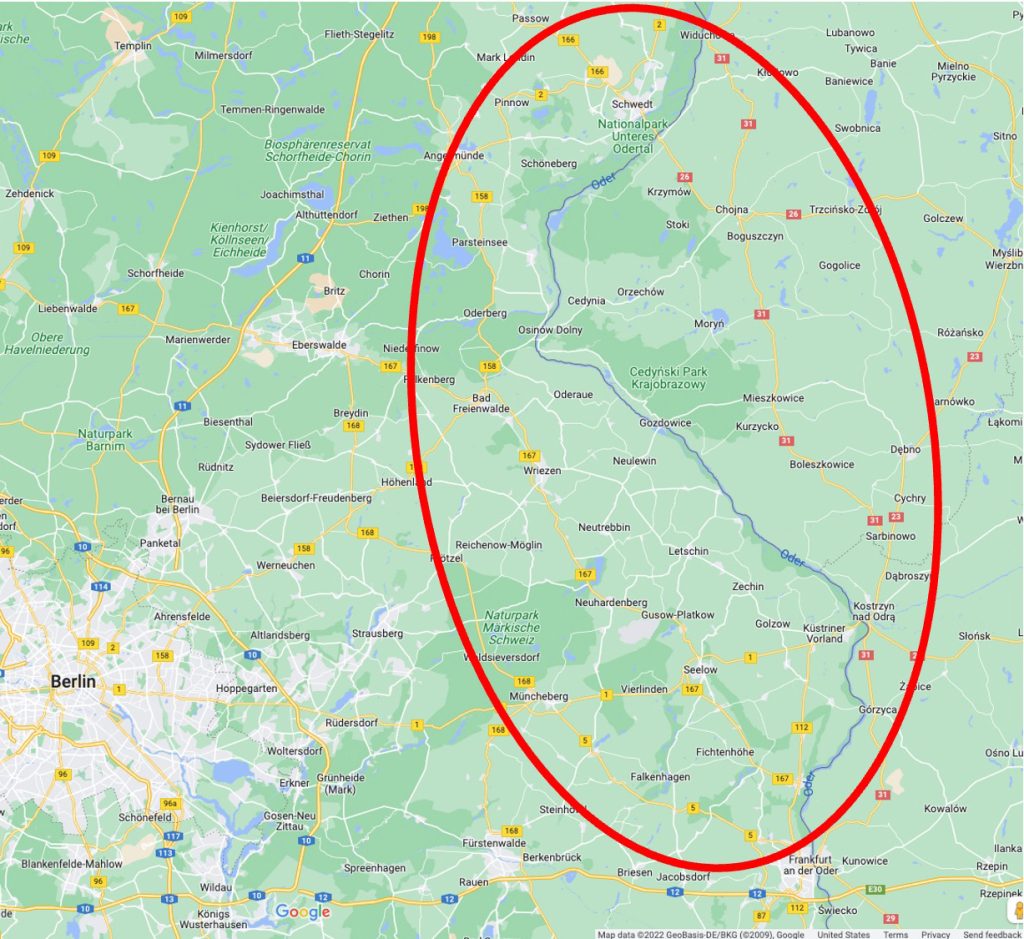 A map showing the Oderbruch region