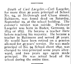 Death notice for Carl Laegeler, 1914.