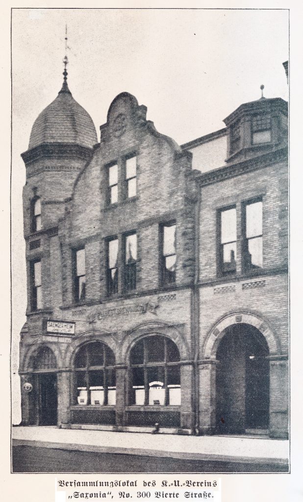 The Meeting Hall of the Kranken Unterstützungs Verein Saxonia, located at 300 Fourth Street, Madison, Wisconsin.