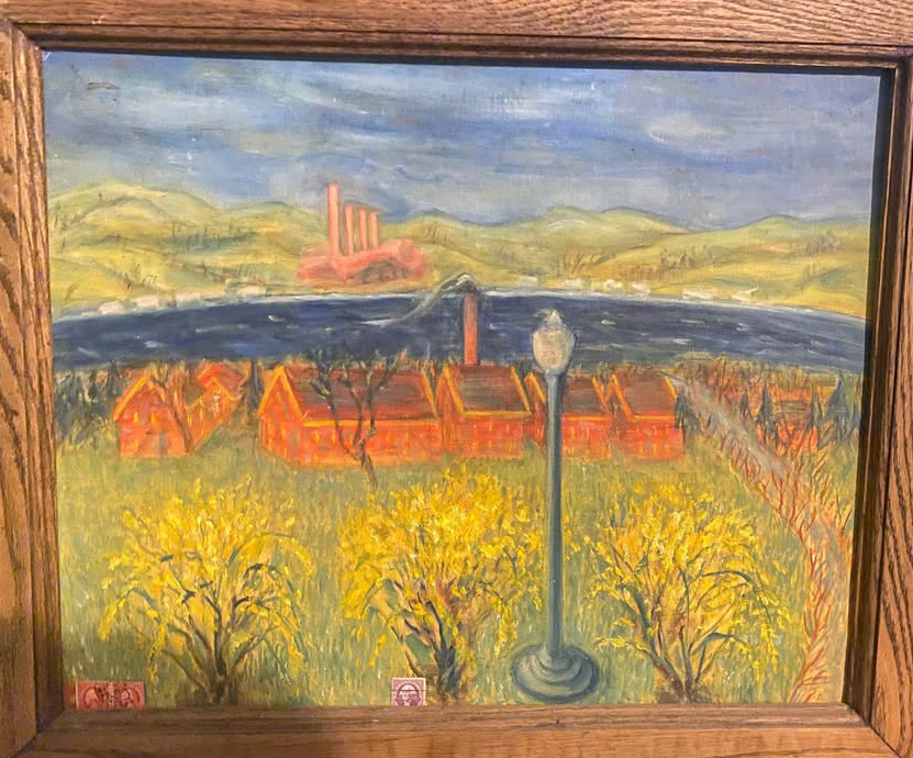 Painting of Willard Asylum on Seneca Lake, New York, by Louisa Kerschbaumer.