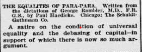 Ad for The Equalites of Para-Para, by Paul Haedicke.
