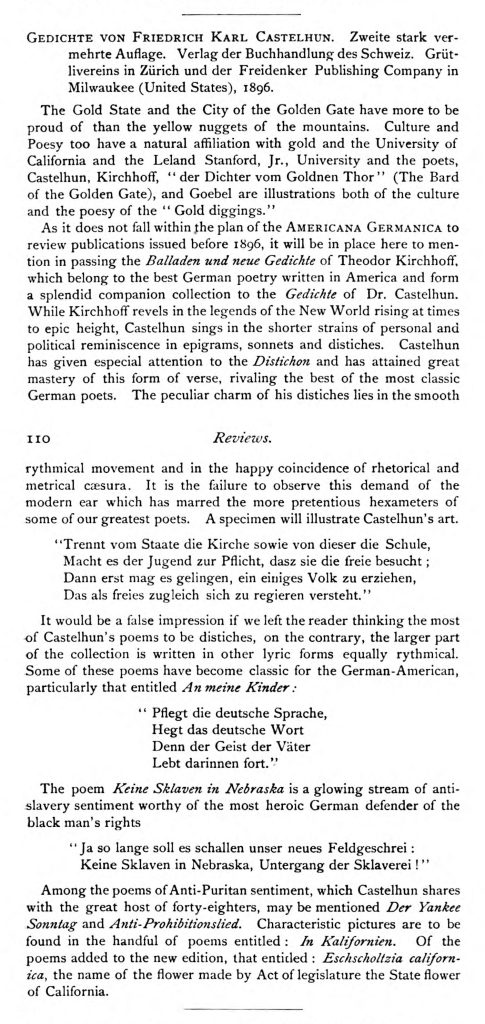 Review of Gedichte, by Friedrich Karl Castelhun, 1896.